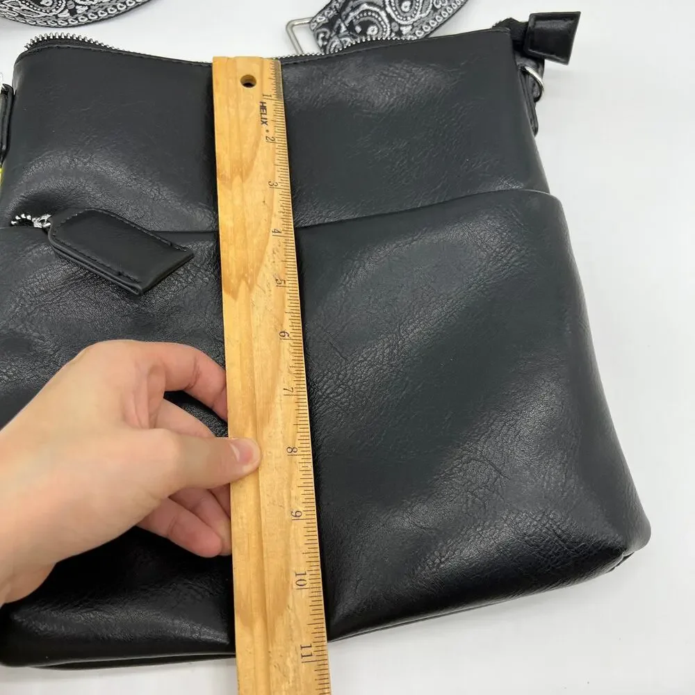 Ahdorned Double Zip Faux Leather Crossbody Black